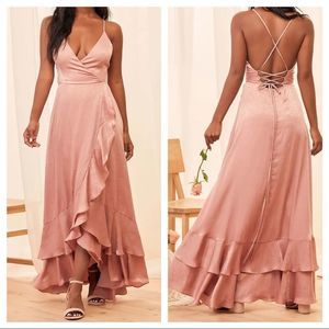 Lulus In Love Forever Rose Pink Satin Lace-Up High-Low Maxi Dress Medium